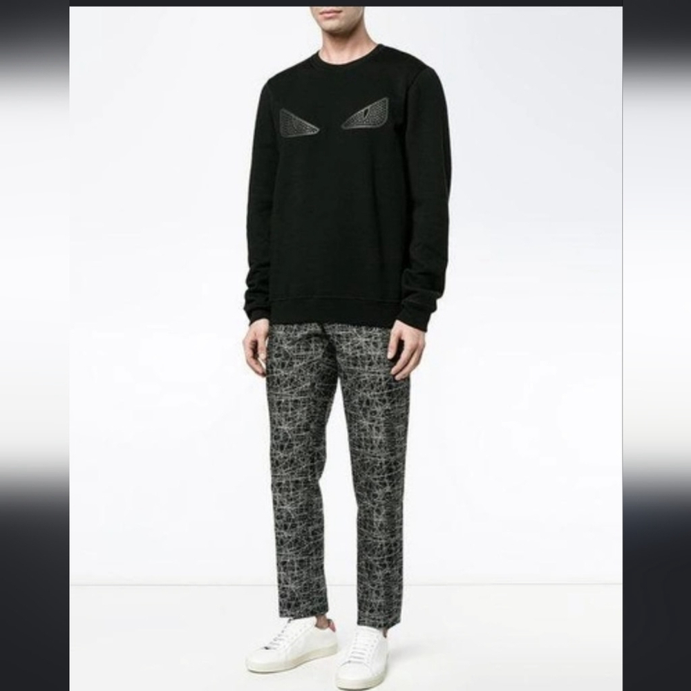 Fendi Roma Rubberized Stud Monster Eyes mens wool and cotton Sweater Black li…